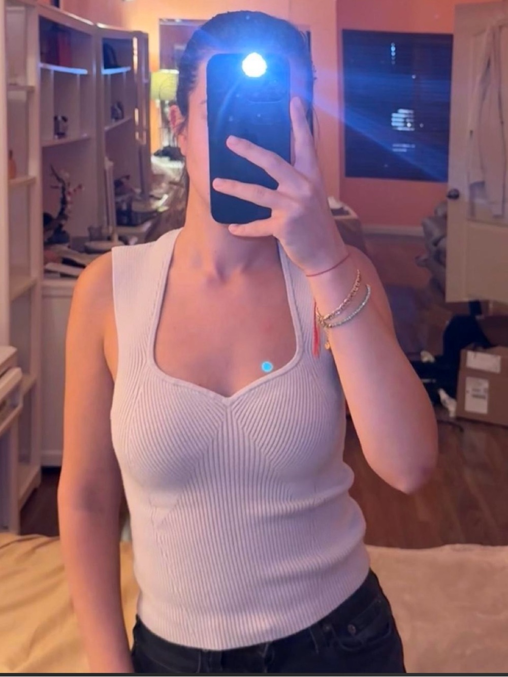 Abercrombie & Fitch Ribbed Square-Neck Tank Top - Beige